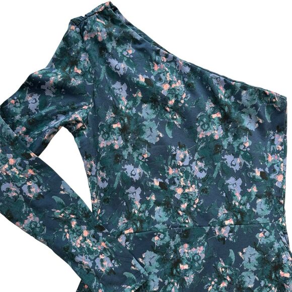 Pact One Shoulder Fit & Flare Midi Dress Blue Floral Watercolor Size S Small - Picture 6 of 12
